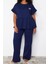 Büyük Beden Kadın Polyester Karışımlı Bisiklet Yaka Kısa Kol Örme Nakışlı Volanlı Pijama Takımı 2