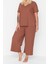Büyük Beden Kadın Pamuk Polyester V Yaka Kısa Kol Fitilli V Yaka Capri Boy Örme Pijama Takımı 2