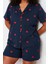 Büyük Beden Kadın Pamuklu Gömlek Yaka Kısa Kol Kalp Desenli Örme Pijama Takımı 1