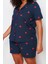 Büyük Beden Kadın Pamuklu Gömlek Yaka Kısa Kol Kalp Desenli Örme Pijama Takımı 3