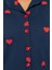 Büyük Beden Kadın Pamuklu Gömlek Yaka Kısa Kol Kalp Desenli Örme Pijama Takımı 4