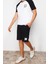 Erkek Pamuk Bisiklet Yaka Kısa Kol Beyaz Nakışlı Reglan Kol Örme Şortlu Pijama Takımı 1
