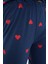Kadın Pamuk Ceket Yaka Uzun Kol Pamuk Kalp Desenli Gömlek-Pantolon Örme Pijama Takımı 5