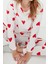 Kadın Pamuk Bisiklet Yaka Uzun Kol Pamuk Kalpli Tshirt-Jogger Örme Pijama Takımı 5