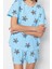 Kadın Pamuk Bisiklet Yaka Kısa Kol Pamuk Yıldız Desenli T-Shirt-Şort Örme Pijama Takımı 2