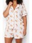 Büyük Beden Kadın Polyester Gömlek Yaka Kısa Kol Ayıcık Desenli Gömlek Yaka Örme Pijama Takımı 4