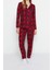 Kadın Polyester Gömlek Yaka Uzun Kol Yumuşak Hissiyatlı Ekoseli Uyku Bantlı Örme Pijama Takımı 1