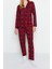 Kadın Polyester Gömlek Yaka Uzun Kol Yumuşak Hissiyatlı Ekoseli Uyku Bantlı Örme Pijama Takımı 4