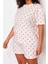 Büyük Beden Kadın Pamuklu Bisiklet Yaka Kısa Kol Kalp Desenli Örme Pijama Takımı 1