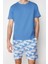 Erkek Pamuk Bisiklet Yaka Kısa Kol Regular Fit Palmiye Baskılı Şortlu Pijama Takımı 2