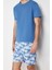 Erkek Pamuk Bisiklet Yaka Kısa Kol Regular Fit Palmiye Baskılı Şortlu Pijama Takımı 3