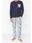 Erkek Pamuk Bisiklet Yaka Uzun Kol Regular Fit Baskılı Pijama Takımı 1