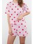 Kadın %100 Pamuk Bisiklet Yaka Kısa Kol %100 Pamuk Yıldız Desenli T-Shirt-Şort Örme Pijama Takımı 2