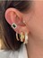 Zümrüt Taşlı Oval Minimal Kadın Earcuff Kıkırdak Küpe 2