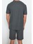 Erkek Pamuklu Bisiklet Yaka Kısa Kol Regular Fit Dokulu Örme Şortlu Pijama Takımı 3