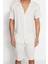 Erkek Pamuk Polyester Gömlek Yaka Kısa Kol Regular Fit Gömlek Yaka Örme Yazlık Şortlu Pijama Takımı 1