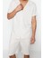Erkek Pamuk Polyester Gömlek Yaka Kısa Kol Regular Fit Gömlek Yaka Örme Yazlık Şortlu Pijama Takımı 2