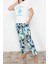 Kadın Pamuklu Bisiklet Yaka Kısa Kol Pamuklu Çiçekli Örme Pijama Takımı 3
