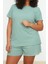 Büyük Beden Kadın Polyester Karışımlı Bisiklet Yaka Kısa Kol Örme Pijama Takımı 3