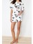 Kadın %100 Pamuk Bisiklet Yaka Kısa Kol %100 Pamuk Leopar Desenli Sloganlı Örme Pijama Takımı 4