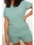 Büyük Beden Kadın Polyester Karışımlı Bisiklet Yaka Kısa Kol Örme Pijama Takımı 2