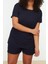 Büyük Beden Kadın Polyester Karışımlı Bisiklet Yaka Kısa Kol Bisiklet Yaka Örme Pijama Takımı 1