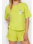 Kadın Pamuklu Bisiklet Yaka Kısa Kol Pamuklu Baskılı T-Shirt-Şort Örme Pijama Takımı 3