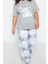 Büyük Beden Kadın Polyester Bisiklet Yaka Kısa Kol Baskılı Kareli Örme Pijama Takımı 2