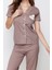 Kadın Pamuk Polyester Gömlek Yaka Kısa Kol Baskılı Gömlek-Pantolon Örme Pijama Takımı 3