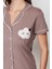 Kadın Pamuk Polyester Gömlek Yaka Kısa Kol Baskılı Gömlek-Pantolon Örme Pijama Takımı 4