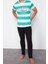 Erkek Pamuk Bisiklet Yaka Kısa Kol Regular Fit Çizgili Örme Pijama Takımı 3