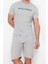 Erkek Pamuk Polyester Düğmeli Yaka Kısa Kol Regular Fit Bisiklet Yaka Örme Şortlu Pijama Takımı 4