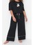 Büyük Beden Kadın Pamuklu Bisiklet Yaka Kısa Kol Baskılı Wide Leg Crop Boy Örme Pijama Takımı 1