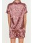 Kadın Polyester Gömlek Yaka Kısa Kol Leopar Desenli Saten Gömlek-Şort Dokuma Pijama Takımı 5