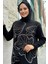 Simli Çiçek Işleme Detaylı Triko Tunik 18191 Siyah-Gümüş 4
