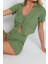 Kadın Polyester V Yaka Kısa Kol Fitilli Crop T-Shirt-Şort Örme Pijama Takımı 2