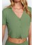 Kadın Polyester V Yaka Kısa Kol Fitilli Crop T-Shirt-Şort Örme Pijama Takımı 3