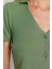 Kadın Polyester V Yaka Kısa Kol Fitilli Crop T-Shirt-Şort Örme Pijama Takımı 4