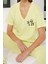 Kadın Pamuk V Yaka Kısa Kol Baskılı Cep Detaylı Geniş Kalıp T-Shirt Pantolon Örme Pijama Takımı 1