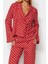 Kadın Viskon V Yaka Uzun Kol Kalp Desenli Bağlama Detaylı Gömlek-Pantolon Dokuma Pijama Takımı 3