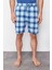 Erkek Pamuk Bisiklet Yaka Kısa Kol Indigo Ekose Regular Fit Örme Şortlu Pijama Takımı 4