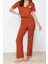 Kadın Polyester Gömlek Yaka Kısa Kol Ayıcık Nakışlı Fitilli Gömlek-Pantolon Örme Pijama Takımı 1