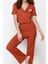 Kadın Polyester Gömlek Yaka Kısa Kol Ayıcık Nakışlı Fitilli Gömlek-Pantolon Örme Pijama Takımı 3