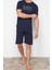 Erkek Pamuk Polyester Düğmeli Yaka Kısa Kol Bisiklet Yaka Regular Fit Örme Şortlu Pijama Takımı 2