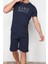 Erkek Pamuk Polyester Düğmeli Yaka Kısa Kol Bisiklet Yaka Regular Fit Örme Şortlu Pijama Takımı 4