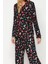 Kadın Polyester Gömlek Yaka Uzun Kol Yumuşak Yılbaşı Temalı Gömlek-Pantolon Örme Pijama Takımı 2