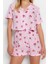 Kadın Viskon Gömlek Yaka Kısa Kol Pembe Çiçek Desenli Viskon Gömlek-Şort Dokuma Pijama Takımı 2