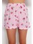Kadın Viskon Gömlek Yaka Kısa Kol Pembe Çiçek Desenli Viskon Gömlek-Şort Dokuma Pijama Takımı 5