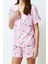 Kadın Viskon V Yaka Kısa Kol Leylek Desenli Viskon Dokuma Pijama Takımı 4