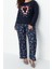 Büyük Beden Kadın Polyester Bisiklet Yaka Uzun Kol Yılbaşı Temalı Örme Pijama Takımı 1